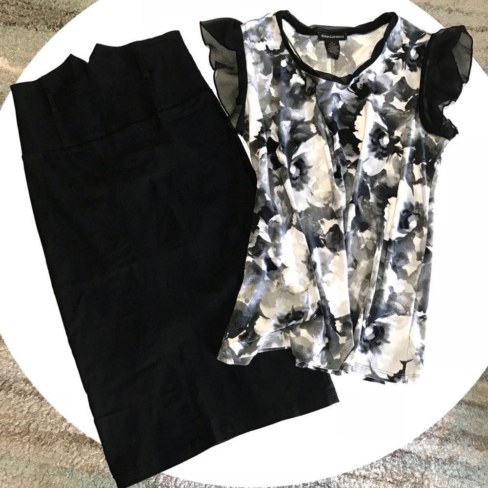 Flowy floral top and pencil skirt